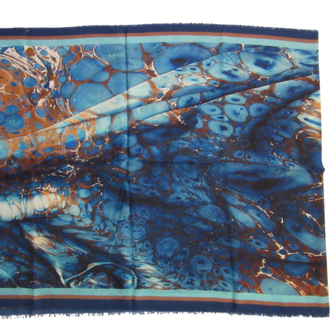 'Bird's Eye Blue' Cashmere Scarf with Fringed Edges