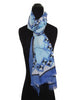'Capri Sea' with Geometric Border Cotton & Silk Scarf/Sash with Fringed ends