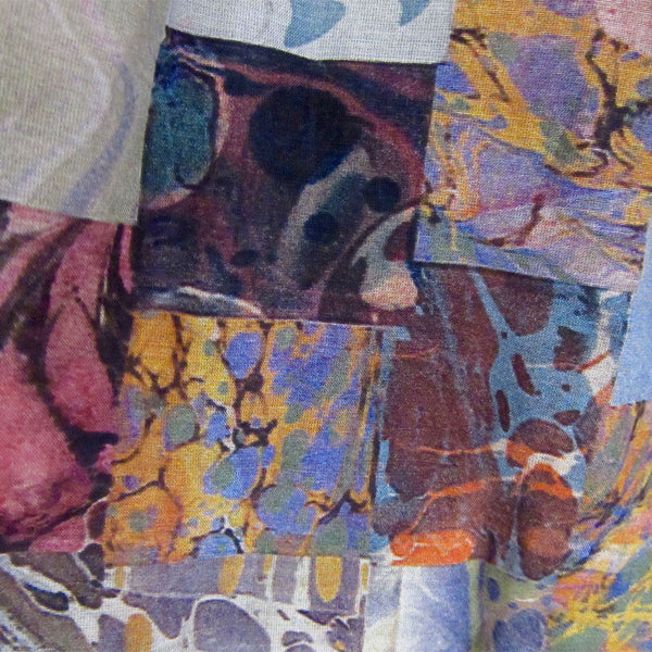 'Ebru Checkerboard' Cotton & Silk Scarf/Sash with Fringes ends