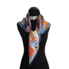 'Ebru Checkerboard' Multi-Color Silk Satin Scarf