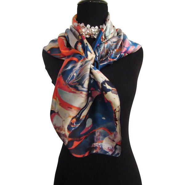 'Fire Water' Silk Satin Scarf
