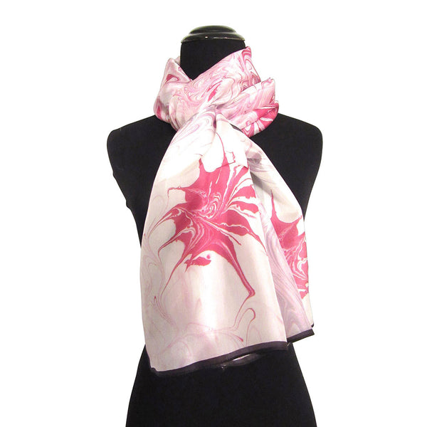 'Raspberry Swirl' Silk Voile Scarf/Sash with Black Border