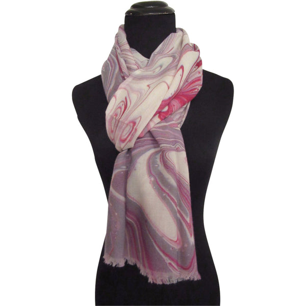 'Raspberry Swirl' Cashmere Scarf with Fringed Edges