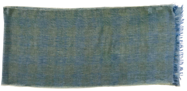 'Houndstooth' Seagreen & Blue Cotton/Linen Scarf