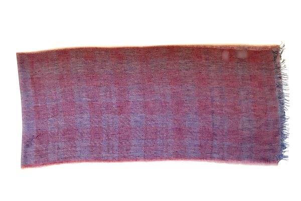 'Houndstooth' Garnet & Denim Cotton/Linen Scarf