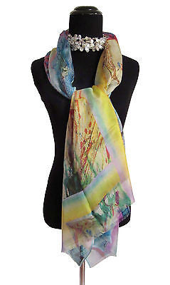 'Watercolor with Pastel Border' Silk Voile Scarf