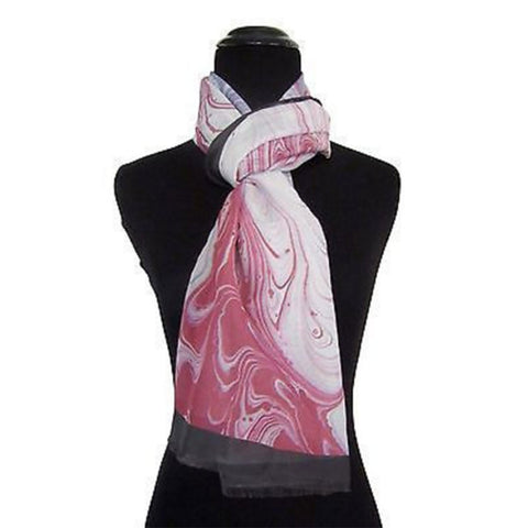 'Raspberry Swirl' Cotton & Silk Scarf/Sash with Fringed ends