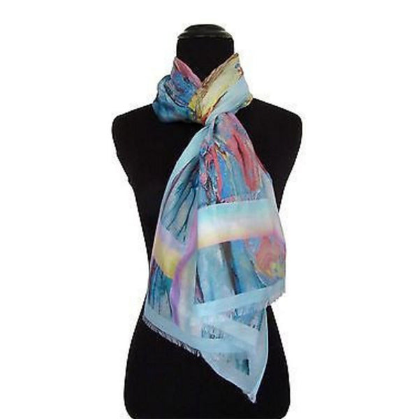 'Watercolor Pastel' Cotton & Silk Scarf/Sash with Fringed Ends