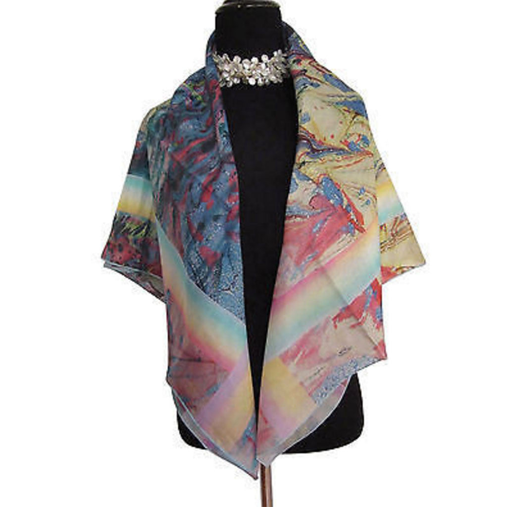 'Watercolor with Pastel' Silk Satin Scarf