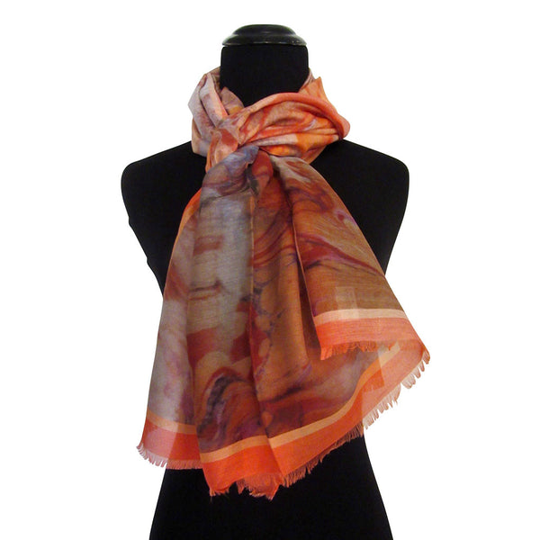 'Tangerine Dream' Cotton & Silk Scarf/Sash with Fringed Ends