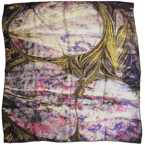 'Watercolor Marbling' Silk Satin Scarf